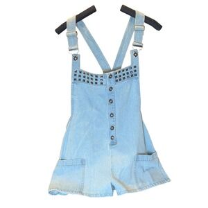 POL Anthropology Denium Studded Overall Shorts Side Pocket Light Wash Blue Small
